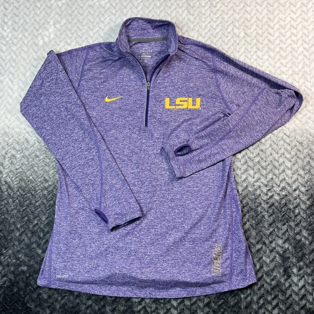 Nike Dri Fit LSU Purple Gold 1/4 Zip Womens XL Pullover Performance Shirt